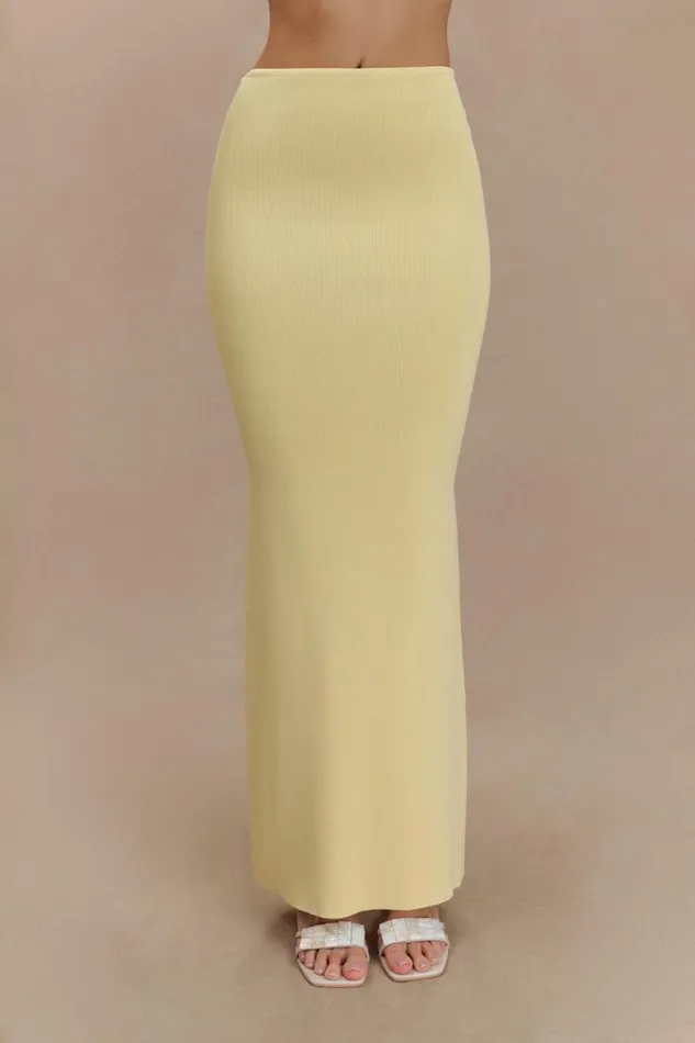 Women Meshki Bottoms Keaton Fishtail Knit Maxi Skirt 8211 Lemon