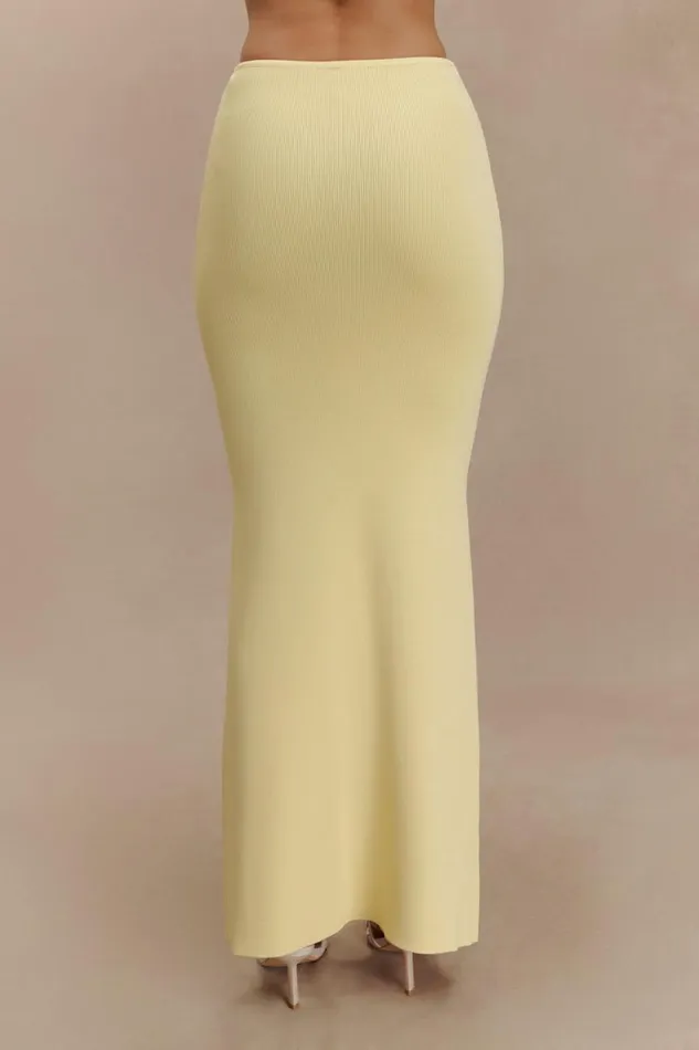 Women Meshki Bottoms Keaton Fishtail Knit Maxi Skirt 8211 Lemon