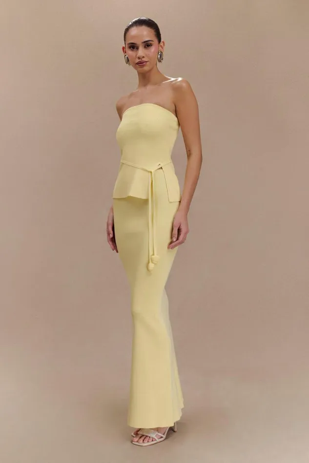 Women Meshki Bottoms Keaton Fishtail Knit Maxi Skirt 8211 Lemon