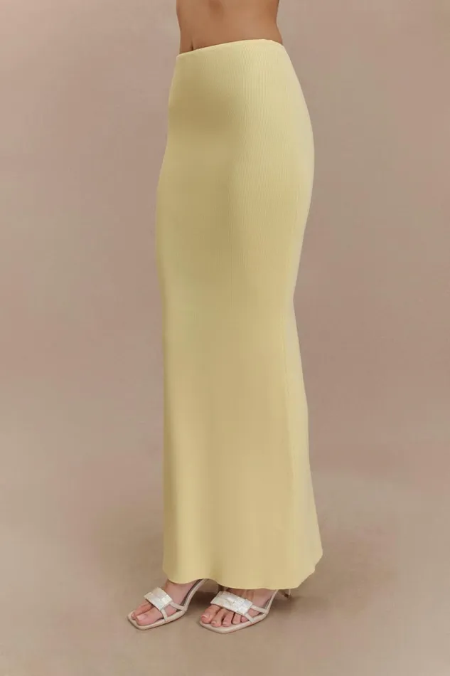 Women Meshki Bottoms Keaton Fishtail Knit Maxi Skirt 8211 Lemon