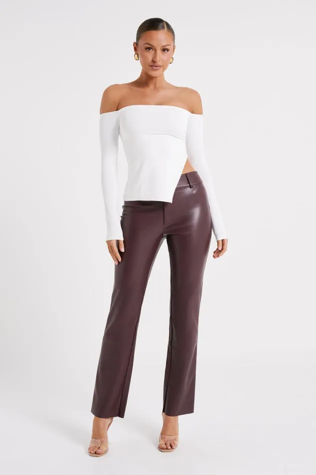 Women Meshki Bottoms Laurette Faux Leather Straight Leg Pant 8211 Dark Chocolate