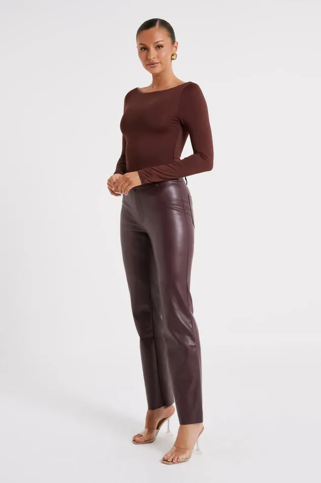 Women Meshki Bottoms Laurette Faux Leather Straight Leg Pant 8211 Dark Chocolate