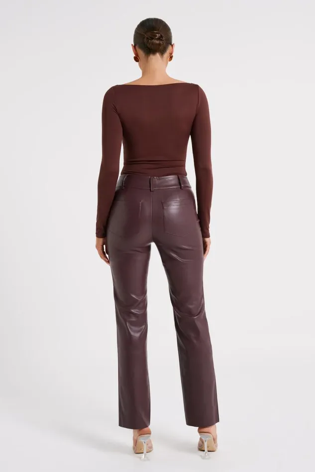Women Meshki Bottoms Laurette Faux Leather Straight Leg Pant 8211 Dark Chocolate
