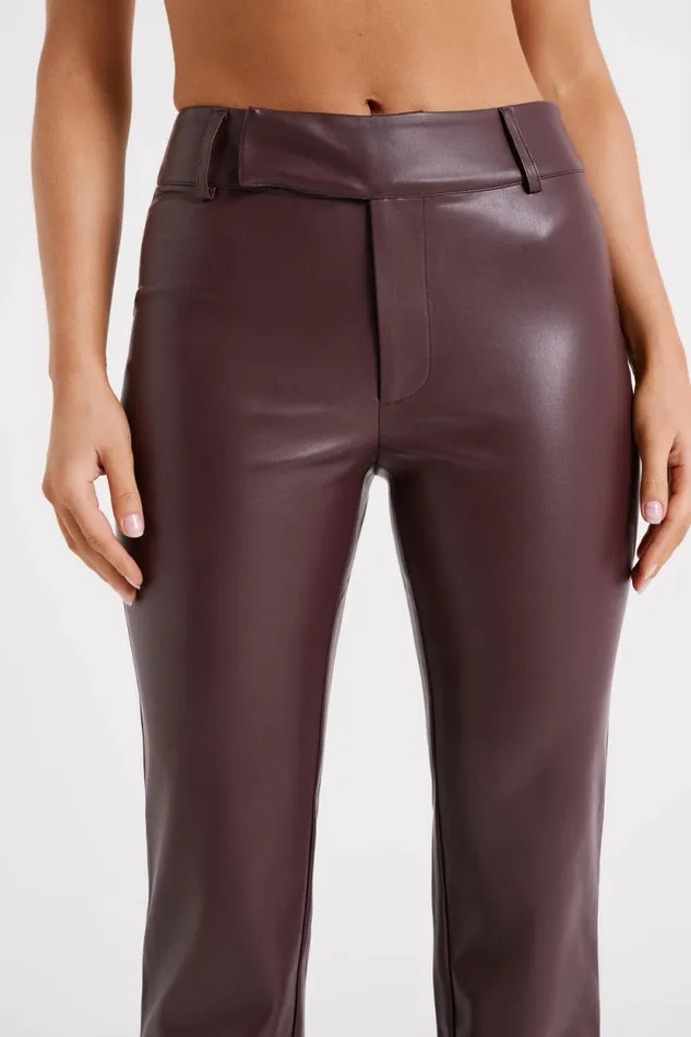 Women Meshki Bottoms Laurette Faux Leather Straight Leg Pant 8211 Dark Chocolate