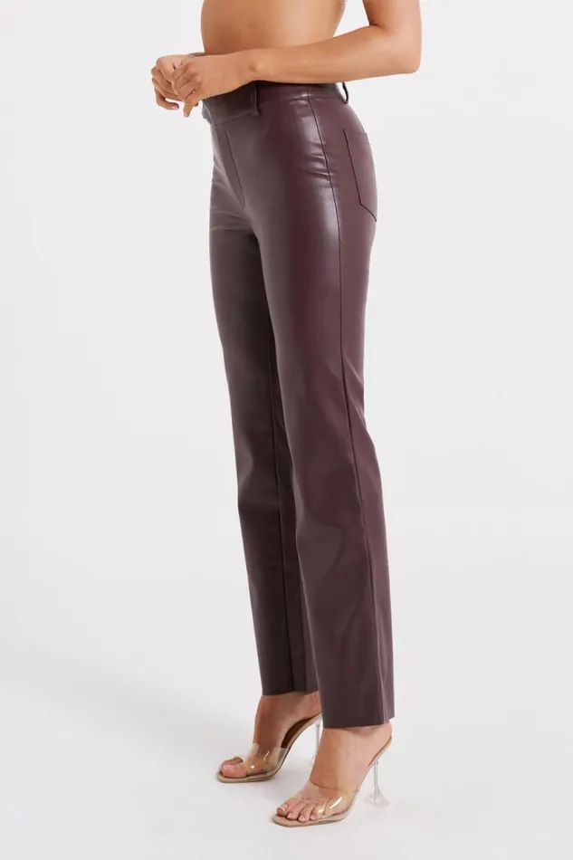Women Meshki Bottoms Laurette Faux Leather Straight Leg Pant 8211 Dark Chocolate