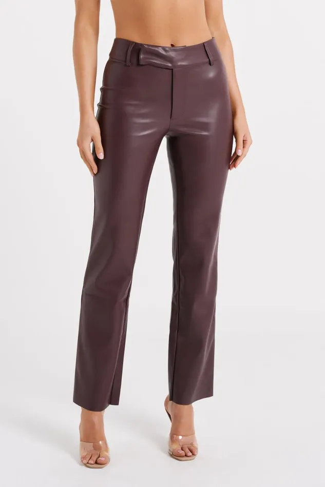 Women Meshki Bottoms Laurette Faux Leather Straight Leg Pant 8211 Dark Chocolate