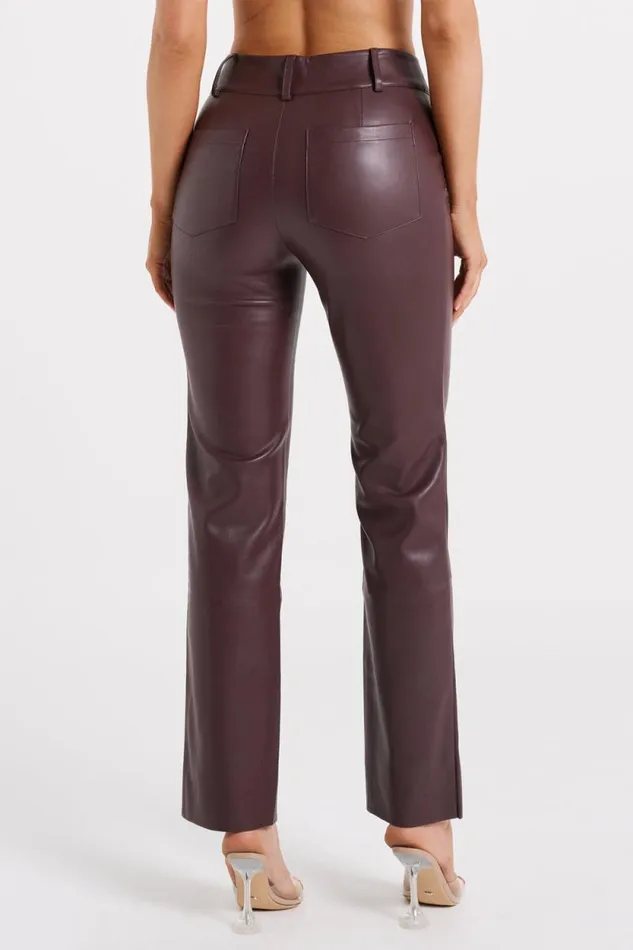 Women Meshki Bottoms Laurette Faux Leather Straight Leg Pant 8211 Dark Chocolate