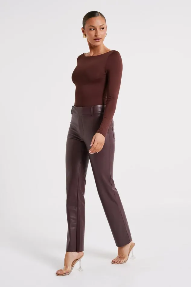 Women Meshki Bottoms Laurette Faux Leather Straight Leg Pant 8211 Dark Chocolate
