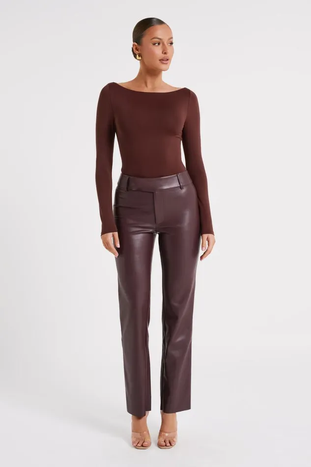 Women Meshki Bottoms Laurette Faux Leather Straight Leg Pant 8211 Dark Chocolate