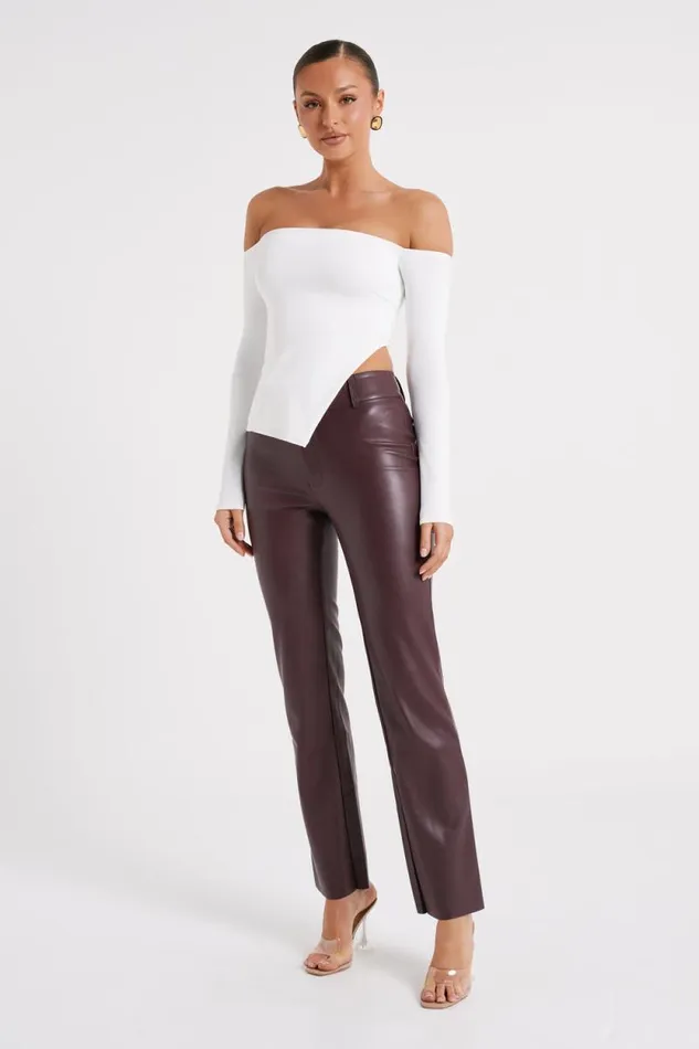 Women Meshki Bottoms Laurette Faux Leather Straight Leg Pant 8211 Dark Chocolate