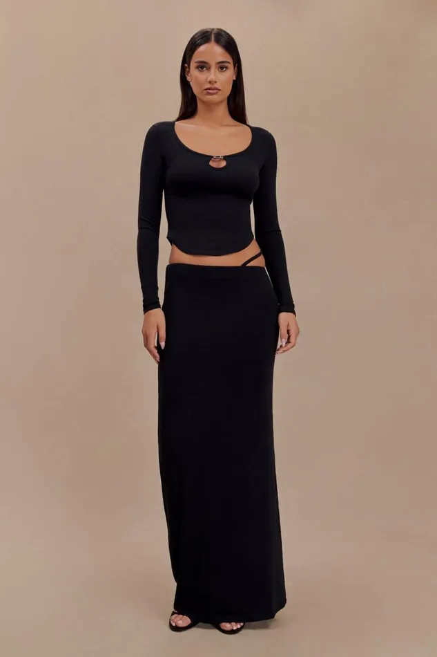 Women Meshki Bottoms Natalia Modal Buckle Maxi Skirt 8211 Black