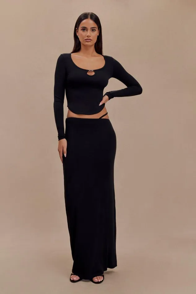 Women Meshki Bottoms Natalia Modal Buckle Maxi Skirt 8211 Black