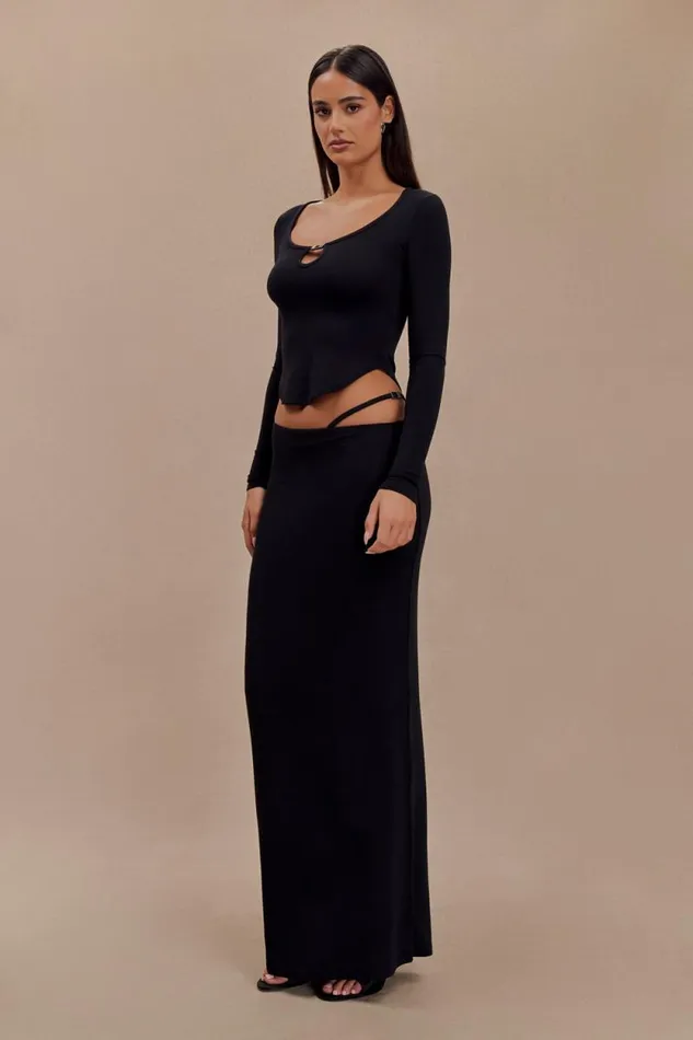 Women Meshki Bottoms Natalia Modal Buckle Maxi Skirt 8211 Black