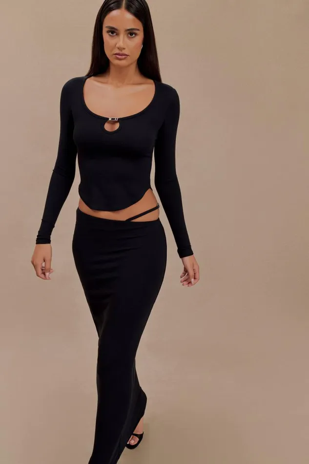 Women Meshki Bottoms Natalia Modal Buckle Maxi Skirt 8211 Black