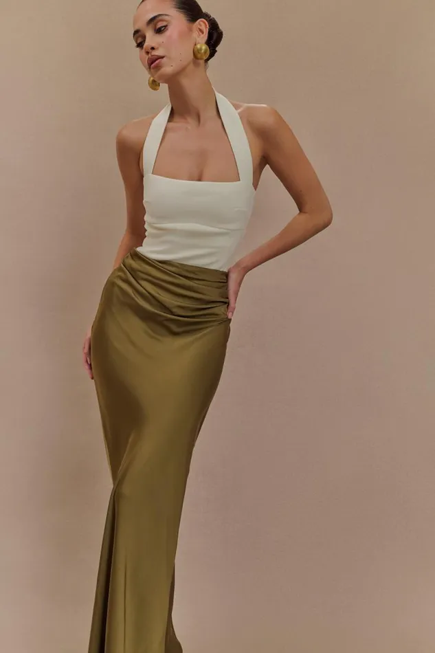 Women Meshki Bottoms Nicola Satin Asymmetric Maxi Skirt 8211 Basil