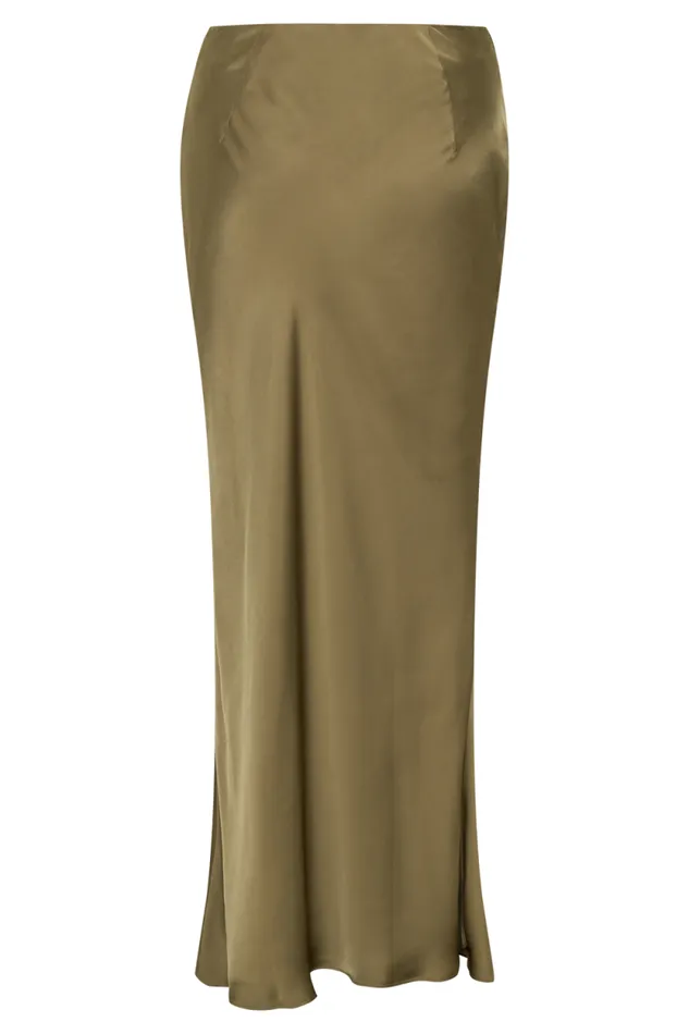 Women Meshki Bottoms Nicola Satin Asymmetric Maxi Skirt 8211 Basil