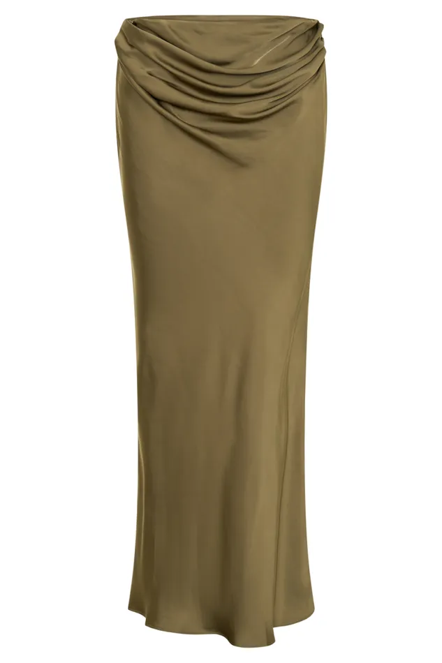 Women Meshki Bottoms Nicola Satin Asymmetric Maxi Skirt 8211 Basil