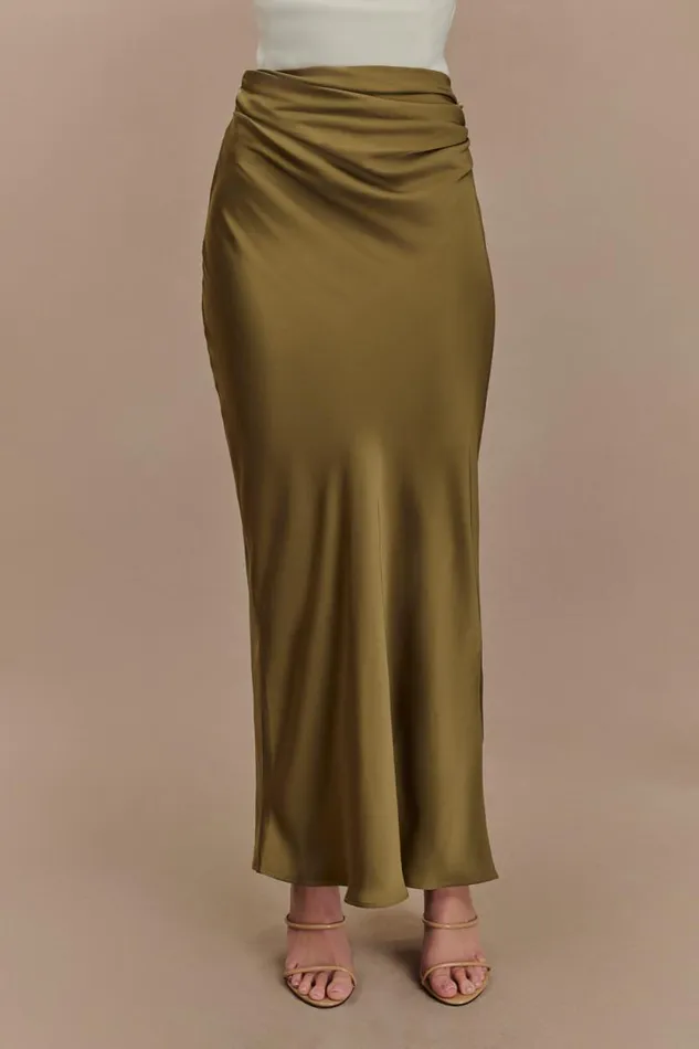 Women Meshki Bottoms Nicola Satin Asymmetric Maxi Skirt 8211 Basil