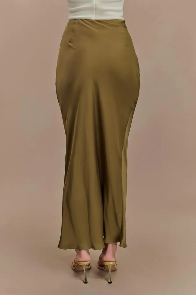 Women Meshki Bottoms Nicola Satin Asymmetric Maxi Skirt 8211 Basil