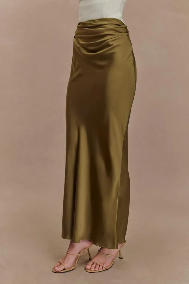 Women Meshki Bottoms Nicola Satin Asymmetric Maxi Skirt 8211 Basil