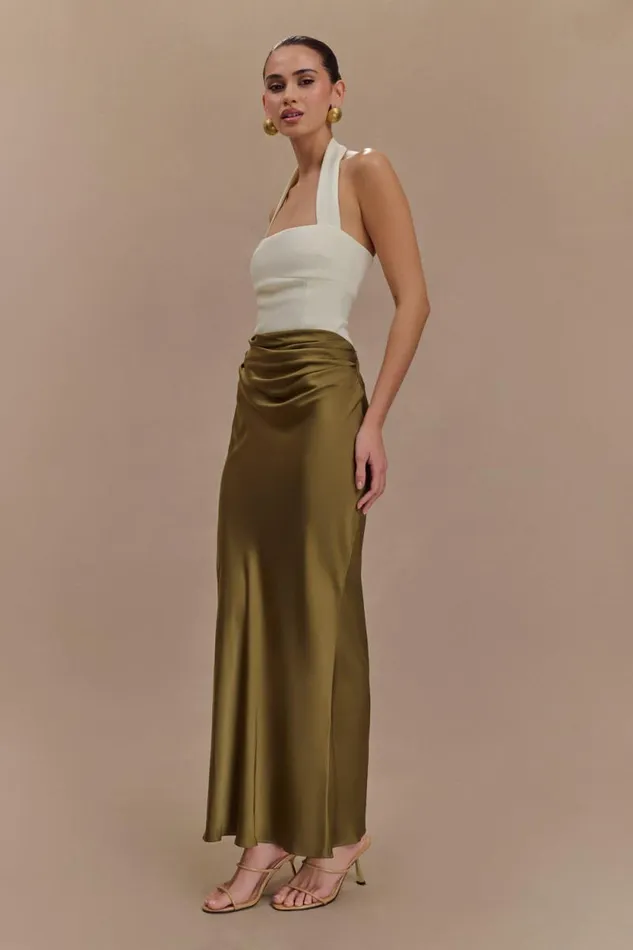 Women Meshki Bottoms Nicola Satin Asymmetric Maxi Skirt 8211 Basil