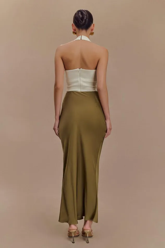 Women Meshki Bottoms Nicola Satin Asymmetric Maxi Skirt 8211 Basil