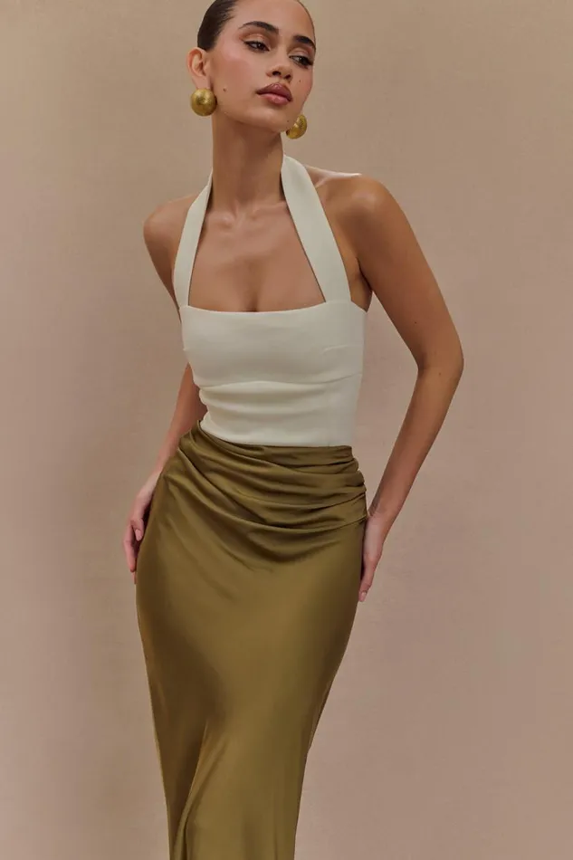Women Meshki Bottoms Nicola Satin Asymmetric Maxi Skirt 8211 Basil
