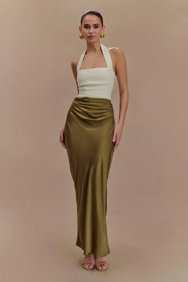 Women Meshki Bottoms Nicola Satin Asymmetric Maxi Skirt 8211 Basil
