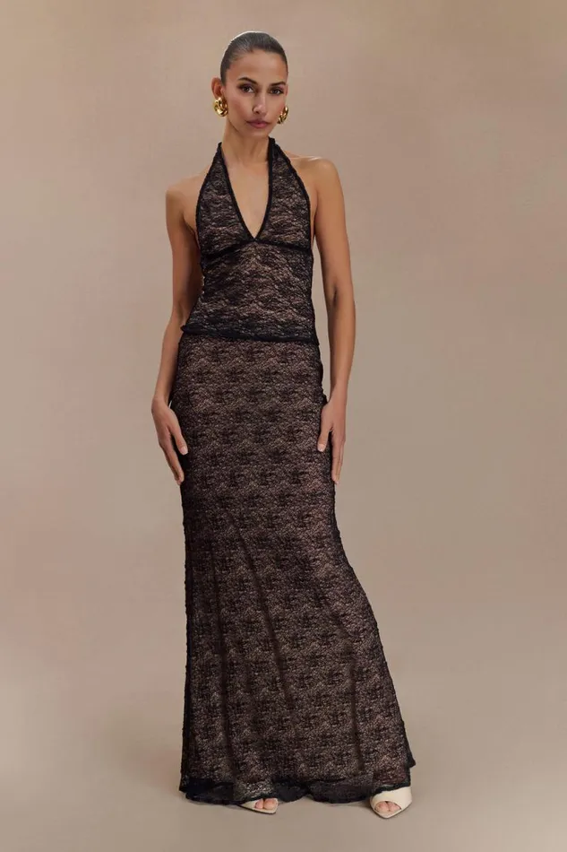 Women Meshki Bottoms Robyn Sheer Lace Maxi Skirt 8211 Black
