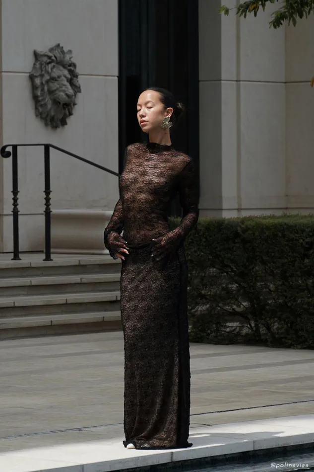 Women Meshki Bottoms Robyn Sheer Lace Maxi Skirt 8211 Black