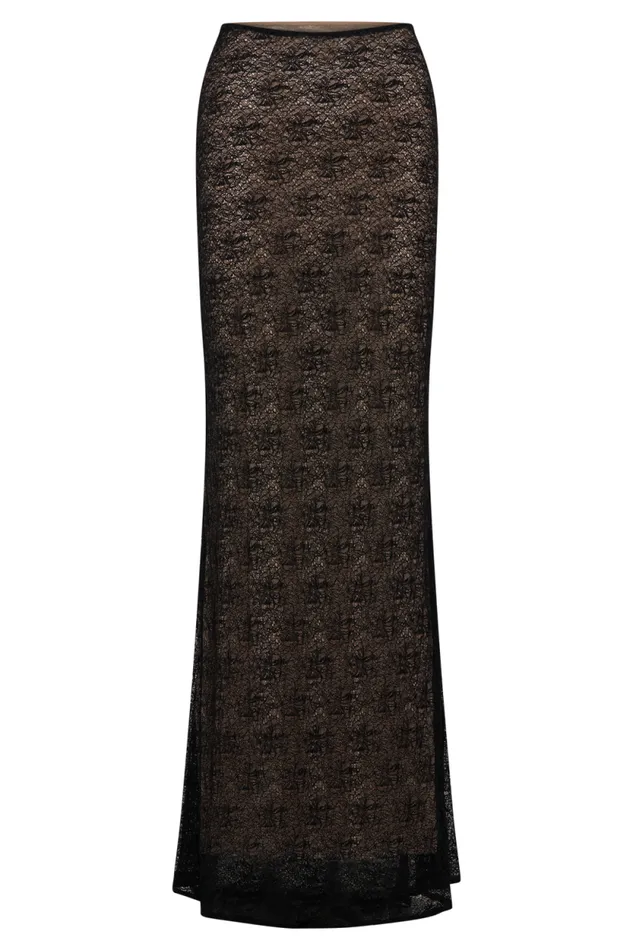 Women Meshki Bottoms Robyn Sheer Lace Maxi Skirt 8211 Black