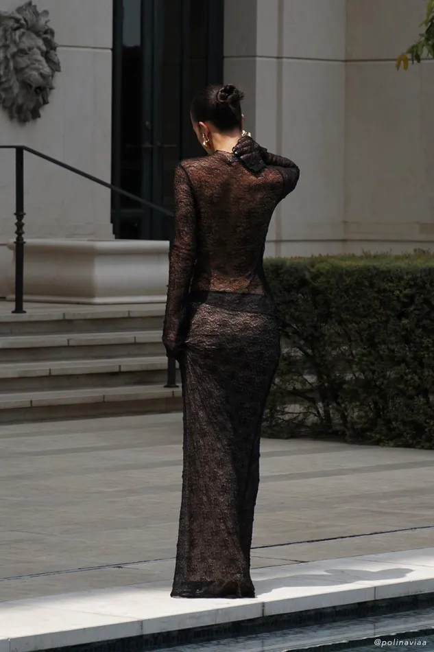 Women Meshki Bottoms Robyn Sheer Lace Maxi Skirt 8211 Black