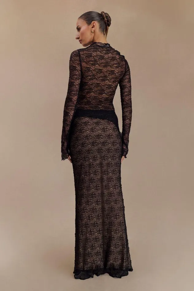 Women Meshki Bottoms Robyn Sheer Lace Maxi Skirt 8211 Black