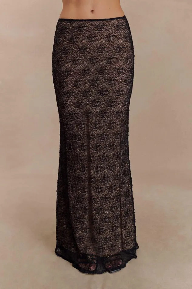 Women Meshki Bottoms Robyn Sheer Lace Maxi Skirt 8211 Black