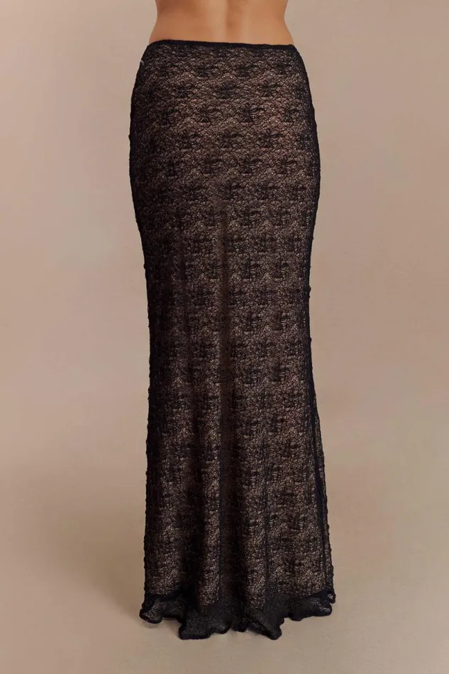Women Meshki Bottoms Robyn Sheer Lace Maxi Skirt 8211 Black