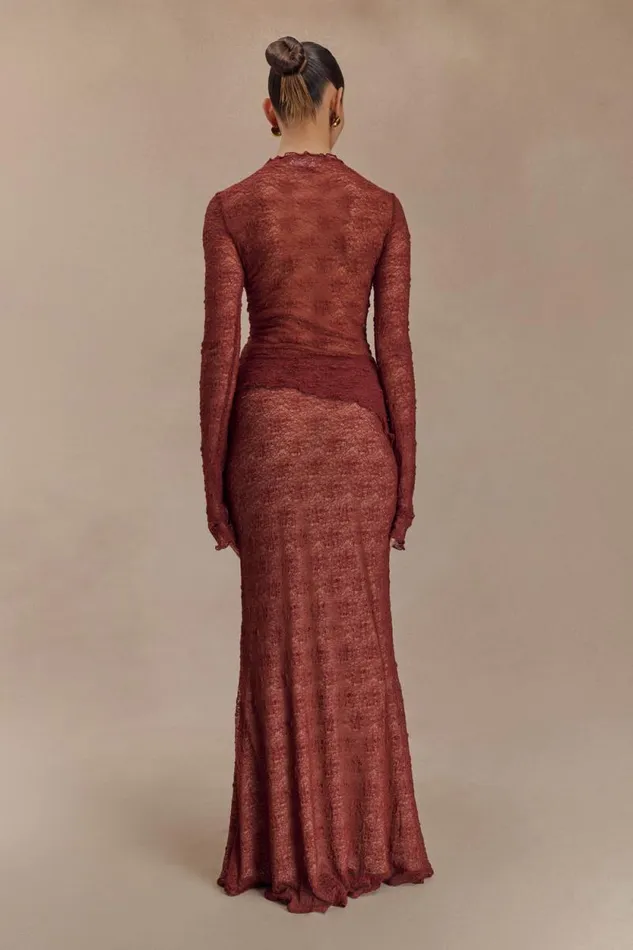 Women Meshki Bottoms Robyn Sheer Lace Maxi Skirt 8211 Chilli