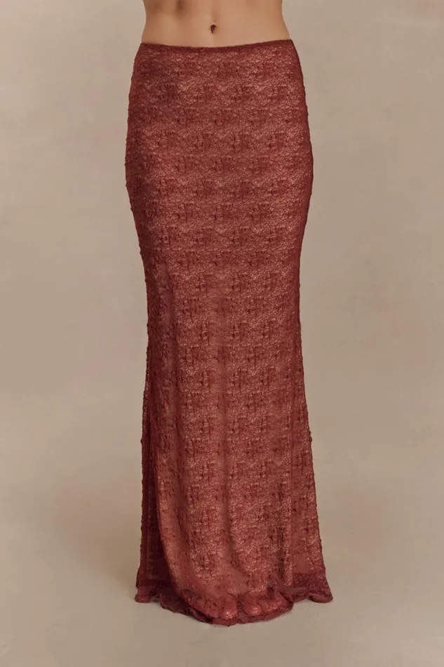 Women Meshki Bottoms Robyn Sheer Lace Maxi Skirt 8211 Chilli