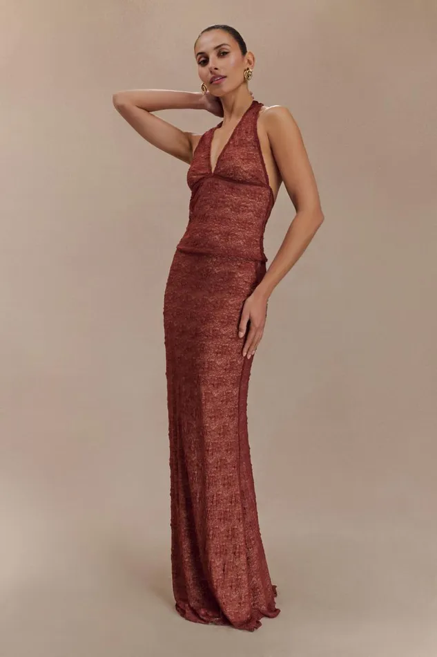 Women Meshki Bottoms Robyn Sheer Lace Maxi Skirt 8211 Chilli