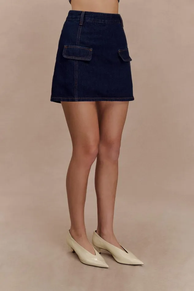 Women Meshki Bottoms Rosalyn Mini Denim Skort 8211 Indigo Blue
