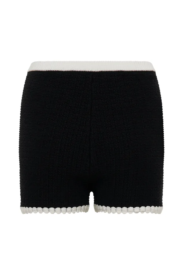 Women Meshki Bottoms Saffron Contrast Knit Shorts 8211 BlackWhite