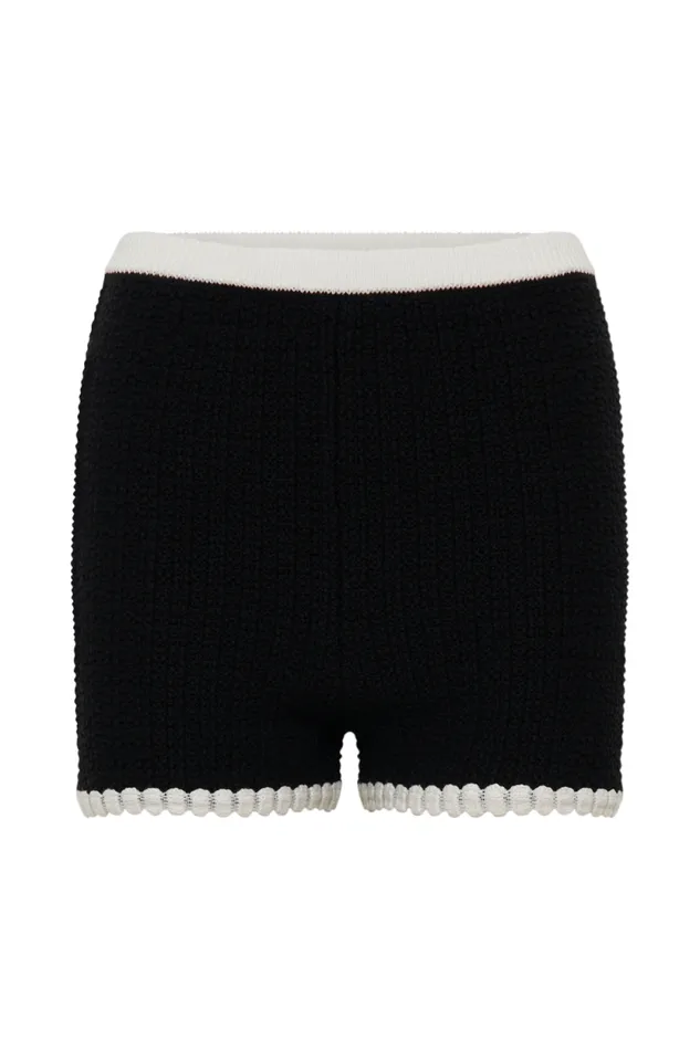Women Meshki Bottoms Saffron Contrast Knit Shorts 8211 BlackWhite