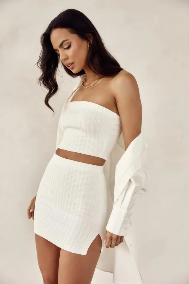 Women Meshki Bottoms Shiloh Low Rise Knit Mini Skirt 8211 Off White