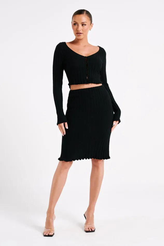 Women Meshki Bottoms Silvia Knit Midi Skirt 8211 Black