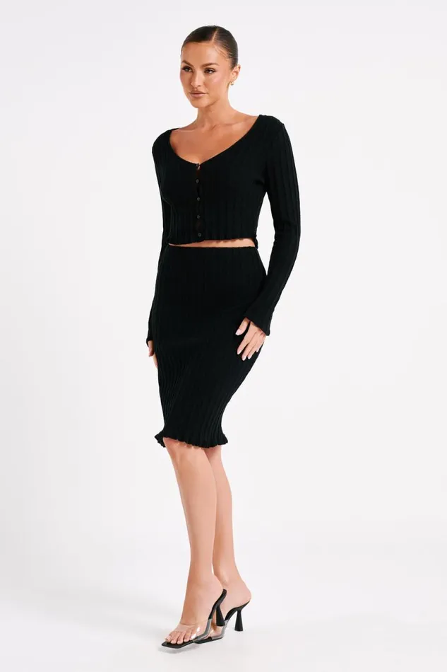 Women Meshki Bottoms Silvia Knit Midi Skirt 8211 Black