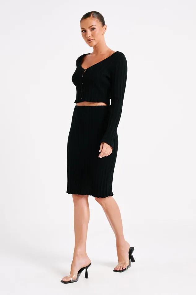 Women Meshki Bottoms Silvia Knit Midi Skirt 8211 Black