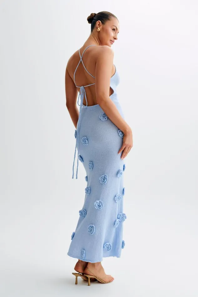 Women Meshki Bottoms Suki Knit Maxi Dress With Flowers 8211 Light Blue