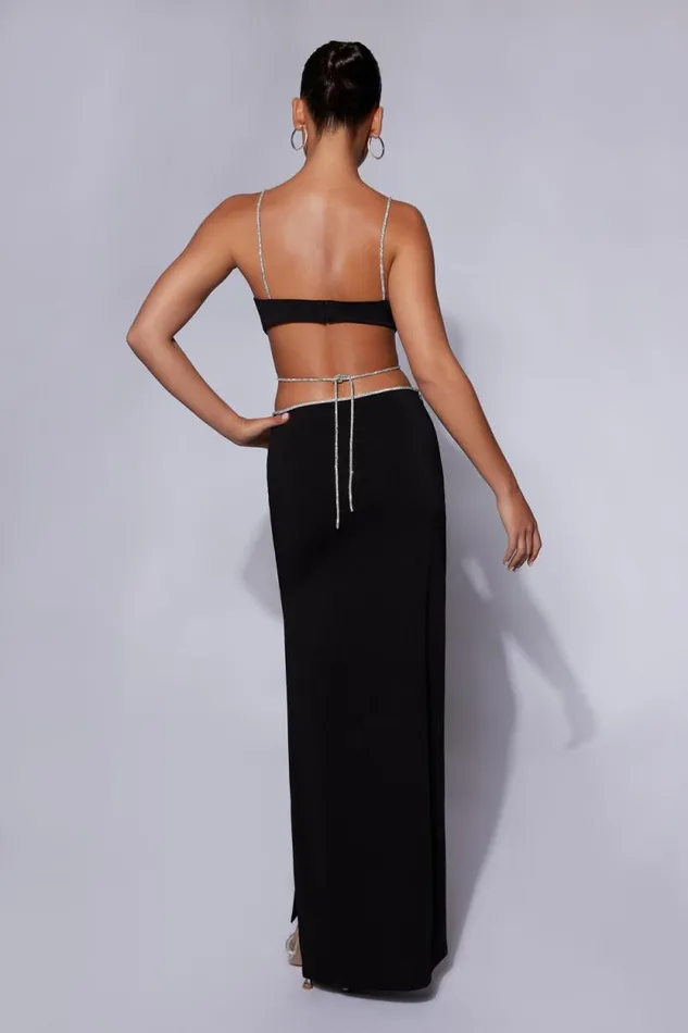 Women Meshki Bottoms Sweeney Diamante Maxi Skirt With Split 8211 Black