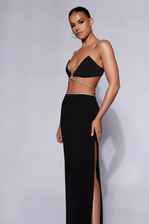 Women Meshki Bottoms Sweeney Diamante Maxi Skirt With Split 8211 Black