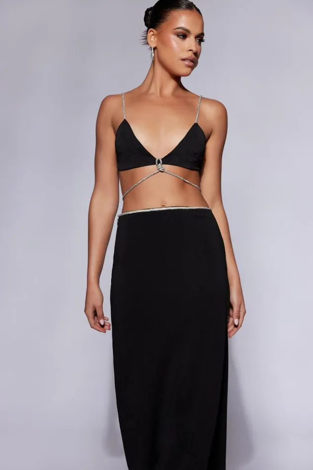 Women Meshki Bottoms Sweeney Diamante Maxi Skirt With Split 8211 Black