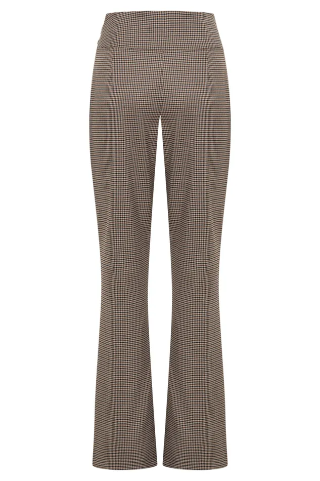 Women Meshki Bottoms Sweeney Mid Rise Buckle Straight Leg Pant 8211 Tan Check